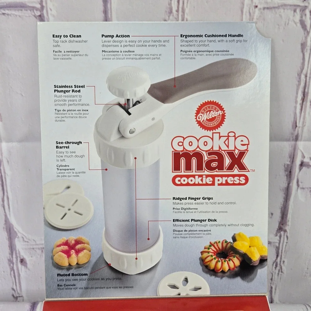 Wilton Cookie Max Cookie Shooter Press White Ergonomic 12 Discs Baking Tool